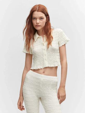 Showoff Women's Round Neck Solid Yellow Crop Top