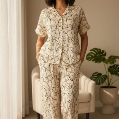 Ivory Line Art Floral Co-Ord Set