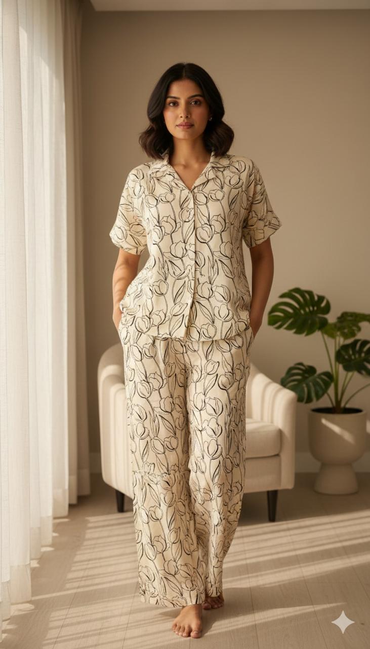 Ivory Line Art Floral Co-Ord Set