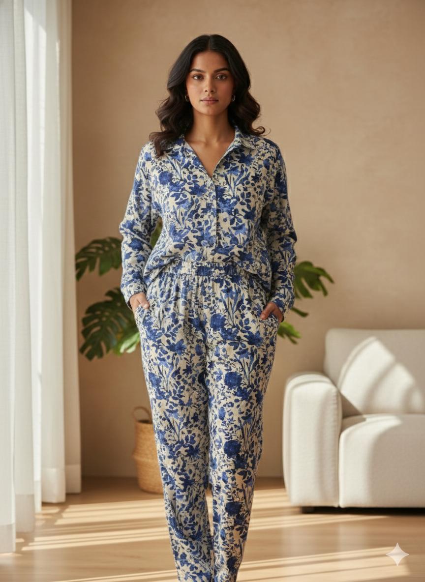 Blue Blossom Cotton Co-Ord Set