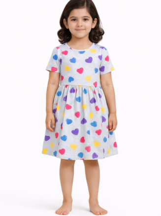 Colorful Heart Print 100% Cotton Kids Dress